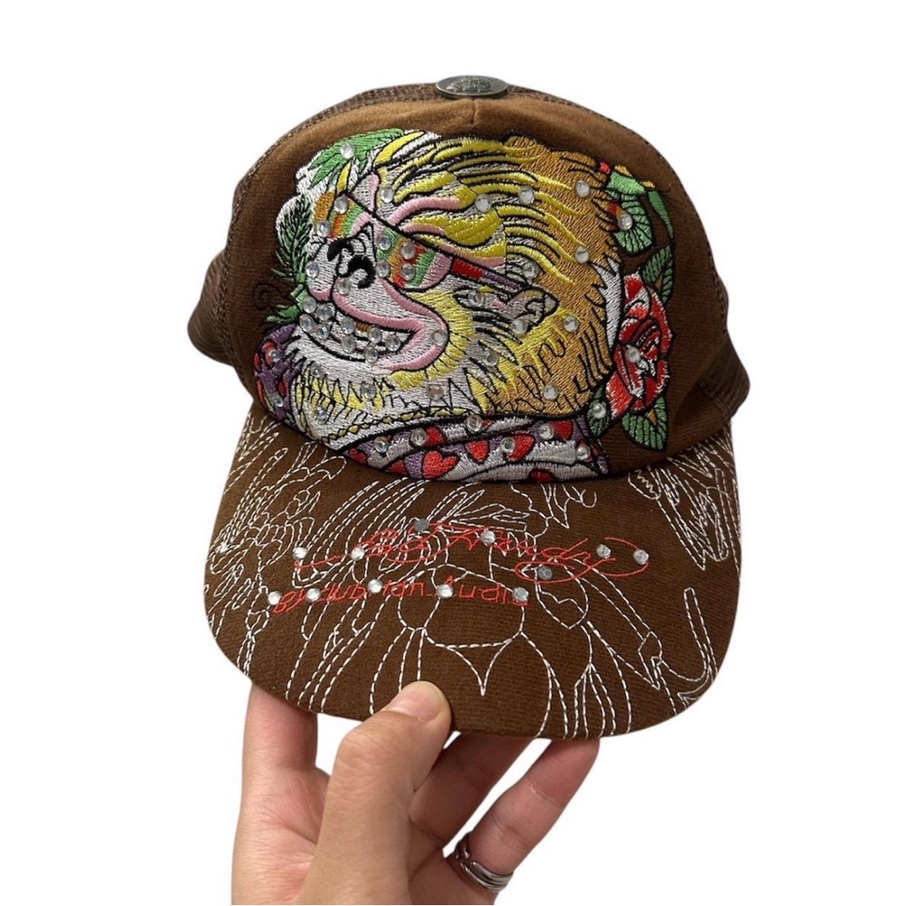 Ed Hardy by Christian Audigier - Brown Gorilla trucker hat - embroidery crystals